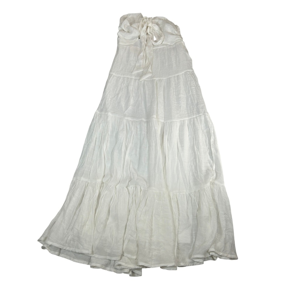 Hyfve White Strapless Tie Front Tiered Maxi Dress Small FE23A008 Boho Coastal